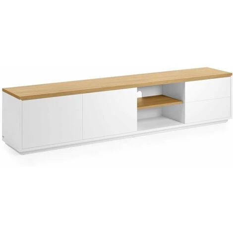 Kave Home - Meuble TV Abilen 2 Portes Et 2 Tiroirs Placage De Chêne Et Laqué Blanc 200x44 Cm FSC 100% - Blanc 3 Kave Home - Meuble TV Abilen 2 Portes Et 2 Tiroirs Placage De Chêne Et Laqué Blanc 200x44 Cm FSC 100% - Blanc