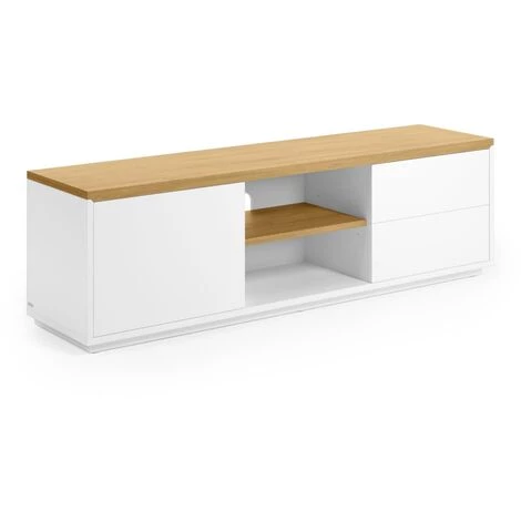 Kave Home - Meuble TV Abilen 1 Porte Et 2 Tiroirs Placage De Chêne Et Laqué Blanc 150 X 44 Cm FSC 100% - Blanc 3 Kave Home - Meuble TV Abilen 1 Porte Et 2 Tiroirs Placage De Chêne Et Laqué Blanc 150 X 44 Cm FSC 100% - Blanc
