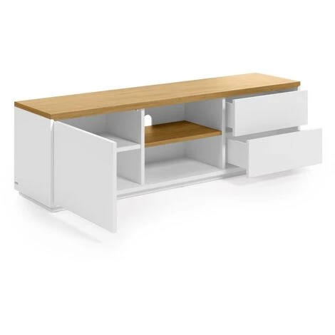 Kave Home - Meuble TV Abilen 1 Porte Et 2 Tiroirs Placage De Chêne Et Laqué Blanc 150 X 44 Cm FSC 100% - Blanc 4 Kave Home - Meuble TV Abilen 1 Porte Et 2 Tiroirs Placage De Chêne Et Laqué Blanc 150 X 44 Cm FSC 100% - Blanc – Image 2
