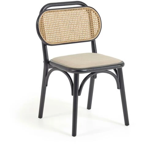 Kave Home - Chaise Doriane En Bois D'orme Massif Finition Laqué Noir Et Siège En Tissu - Noir 3 Kave Home - Chaise Doriane En Bois D'orme Massif Finition Laqué Noir Et Siège En Tissu - Noir