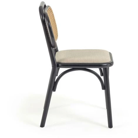 Kave Home - Chaise Doriane En Bois D'orme Massif Finition Laqué Noir Et Siège En Tissu - Noir 4 Kave Home - Chaise Doriane En Bois D'orme Massif Finition Laqué Noir Et Siège En Tissu - Noir – Image 2