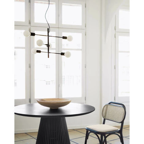 Kave Home - Chaise Doriane En Bois D'orme Massif Finition Laqué Noir Et Siège En Tissu - Noir 6 Kave Home - Chaise Doriane En Bois D'orme Massif Finition Laqué Noir Et Siège En Tissu - Noir – Image 4