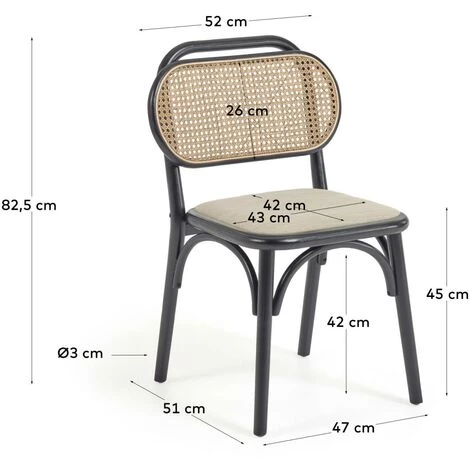 Kave Home - Chaise Doriane En Bois D'orme Massif Finition Laqué Noir Et Siège En Tissu - Noir 7 Kave Home - Chaise Doriane En Bois D'orme Massif Finition Laqué Noir Et Siège En Tissu - Noir – Image 5