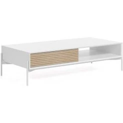 Kave Home - Table Basse Marielle En Contreplaqué De Frêne Et Laqué Blanc 124 X 70 Cm - Blanc