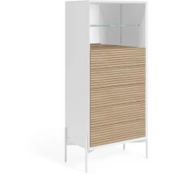 Kave Home - Chiffonnier Marielle Avec 5 Tiroirs En Plaqué De Frêne Laqué Blanc 64 X 142 Cm - Blanc