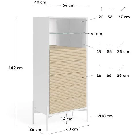 Kave Home - Chiffonnier Marielle Avec 5 Tiroirs En Plaqué De Frêne Laqué Blanc 64 X 142 Cm - Blanc 5 Kave Home - Chiffonnier Marielle Avec 5 Tiroirs En Plaqué De Frêne Laqué Blanc 64 X 142 Cm - Blanc – Image 3