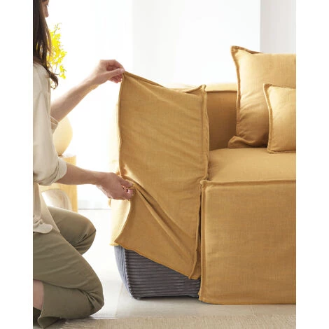 Kave Home - Housse De Canapé Blok 2 Places Avec Méridienne Droite En Lin Moutarde - Moutarde 5 Kave Home - Housse De Canapé Blok 2 Places Avec Méridienne Droite En Lin Moutarde - Moutarde – Image 3