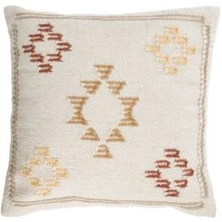 Kave Home - Housse De Coussin Bibiana En Laine Et Coton Beige Imprimés Terracotta Et Jaune 45 X 45 Cm - Beige