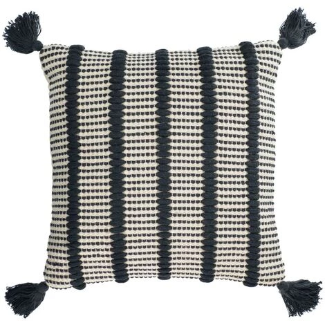 Kave Home - Housse De Coussin Maine 100% Coton Brodé à Rayures Noir Et Blanc 45 X 45 Cm - Noir 3 Kave Home - Housse De Coussin Maine 100% Coton Brodé à Rayures Noir Et Blanc 45 X 45 Cm - Noir