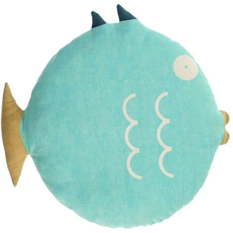 Kave Home - Coussin En Forme De Poisson Delmare 100% Coton Turquoise Ø 45 Cm - Turquoise 3 Kave Home - Coussin En Forme De Poisson Delmare 100% Coton Turquoise Ø 45 Cm - Turquoise