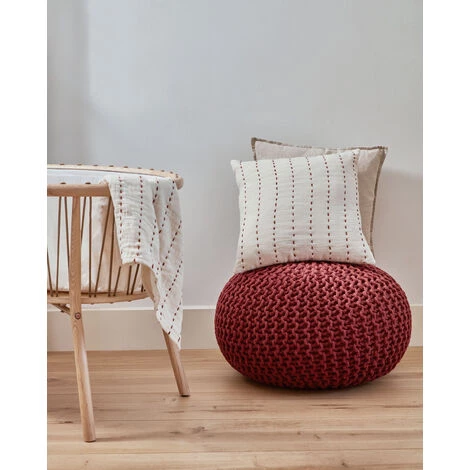 Kave Home - Plaid Avidal 100% Coton Blanc à Rayures Terracotta 70 X 70 Cm - Blanc 4 Kave Home - Plaid Avidal 100% Coton Blanc à Rayures Terracotta 70 X 70 Cm - Blanc – Image 2