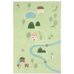Kave Home - Tapis Llaru 100% Coton Vert Maisons Et Arbres Multicolore 90 X 130 Cm - Multicolore