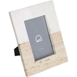 Kave Home - Cadre Photo Uria En Marbre Blanc Et Pierre Beige 23 X 18 Cm - Blanc