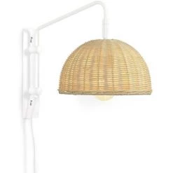 Kave Home - Applique Damila En Métal Peint Blanc Et Rotin Finition Naturelle - Naturel