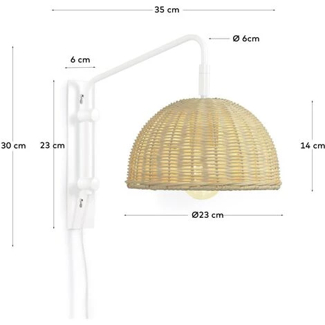 Kave Home - Applique Damila En Métal Peint Blanc Et Rotin Finition Naturelle - Naturel 5 Kave Home - Applique Damila En Métal Peint Blanc Et Rotin Finition Naturelle - Naturel – Image 3
