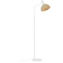 Kave Home - Lampadaire Damila En Métal Peint Blanc Et Rotin Finition Naturelle - Naturel