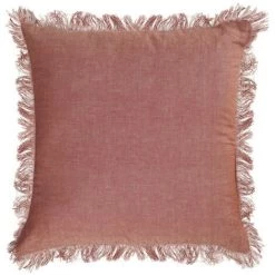 Kave Home - Housse De Coussin Abinadi En Coton Et Lin Avec Franges Terracotta 45 X 45cm - Rouge