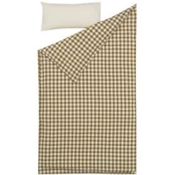 Kave Home - Parure Indalina Drap,housse Couette,taies Oreiller 100% Coton Bio GOTS Vichy 60 X 120 Cm - Marron