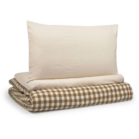 Kave Home - Parure Indalina Drap,housse Couette,taies Oreiller 100% Coton Bio GOTS Vichy 60 X 120 Cm - Marron 4 Kave Home - Parure Indalina Drap,housse Couette,taies Oreiller 100% Coton Bio GOTS Vichy 60 X 120 Cm - Marron – Image 2