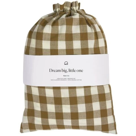 Kave Home - Parure Indalina Drap,housse Couette,taies Oreiller 100% Coton Bio GOTS Vichy 60 X 120 Cm - Marron 5 Kave Home - Parure Indalina Drap,housse Couette,taies Oreiller 100% Coton Bio GOTS Vichy 60 X 120 Cm - Marron – Image 3