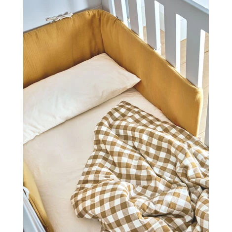 Kave Home - Parure Indalina Drap,housse Couette,taies Oreiller 100% Coton Bio GOTS Vichy 60 X 120 Cm - Marron 6 Kave Home - Parure Indalina Drap,housse Couette,taies Oreiller 100% Coton Bio GOTS Vichy 60 X 120 Cm - Marron – Image 4