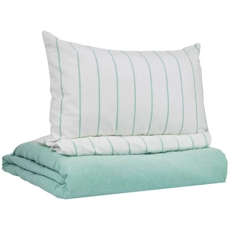 Kave Home - Parure Gaitana Drap,housse Couette,taies Oreiller 100% Coton Bio GOTS Turquoise 60 X 120cm - Turquoise 4 Kave Home - Parure Gaitana Drap,housse Couette,taies Oreiller 100% Coton Bio GOTS Turquoise 60 X 120cm - Turquoise – Image 2