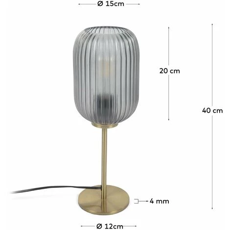 Kave Home - Lampe De Table Hestia En Métal Finition Laiton Et Verre Gris - Doré 5 Kave Home - Lampe De Table Hestia En Métal Finition Laiton Et Verre Gris - Doré – Image 3