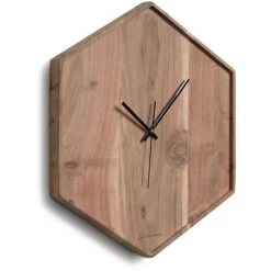 Kave Home - Horloge Murale Hexagonale Zakie En Bois Massif D'acacia Finition Naturelle 35,5 X 40,5 Cm - Naturel
