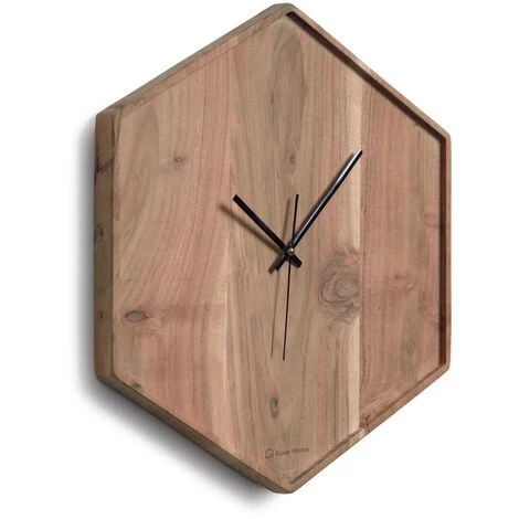Kave Home - Horloge Murale Hexagonale Zakie En Bois Massif D'acacia Finition Naturelle 35,5 X 40,5 Cm - Naturel 3 Kave Home - Horloge Murale Hexagonale Zakie En Bois Massif D'acacia Finition Naturelle 35,5 X 40,5 Cm - Naturel