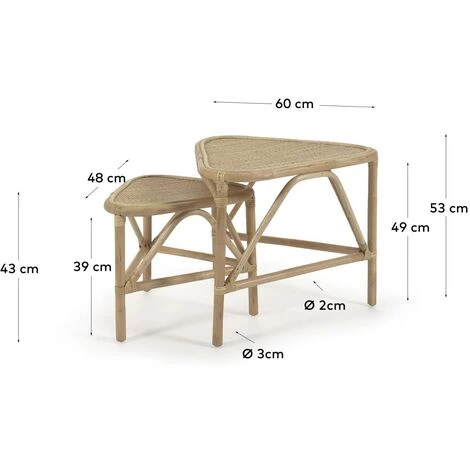 Kave Home - Lot Queenie 2 Tables Gigognes En Rotin Finition Naturelle 65 X 53 Cm Et 50 X 42 Cm - Naturel 6 Kave Home - Lot Queenie 2 Tables Gigognes En Rotin Finition Naturelle 65 X 53 Cm Et 50 X 42 Cm - Naturel – Image 4