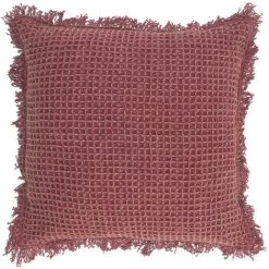 Kave Home - Housse De Coussin Shallow 100 % Coton à Franges Bordeaux 45 X 45 Cm - Rouge