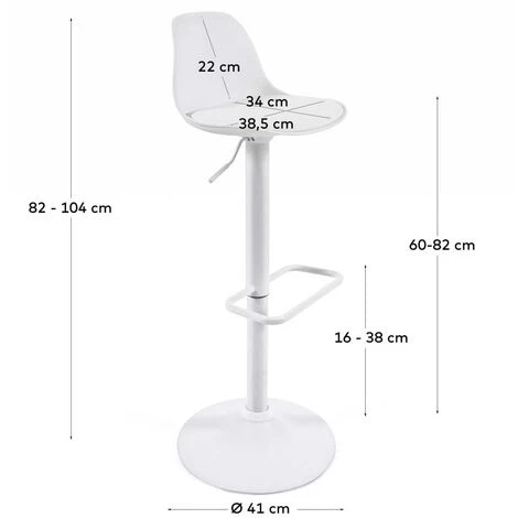 Kave Home - Tabouret Orlando - T En Polyuréthane Blanc Et Acier Blanc Mat 60-82 Cm - Blanc 7 Kave Home - Tabouret Orlando - T En Polyuréthane Blanc Et Acier Blanc Mat 60-82 Cm - Blanc – Image 5