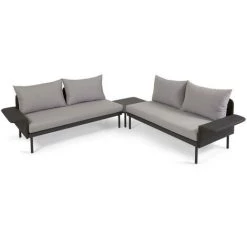 Kave Home - Salon De Jardin Zaltana Avec Canapé Dangle Et Table En Aluminium Noir Mat 164 Cm - Noir