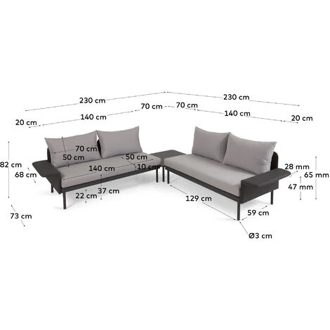 Kave Home - Salon De Jardin Zaltana Avec Canapé Dangle Et Table En Aluminium Noir Mat 164 Cm - Noir 7 Kave Home - Salon De Jardin Zaltana Avec Canapé Dangle Et Table En Aluminium Noir Mat 164 Cm - Noir – Image 5