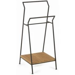 Kave Home - Porte-serviettes Taciana En Bois De Teck Massif Et Métal Finition Noire 35 X 80 Cm - Naturel