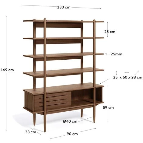 Kave Home - Étagère Carolin En Bois Plaqué De Noyer 130 X 169 Cm - Naturel 6 Kave Home - Étagère Carolin En Bois Plaqué De Noyer 130 X 169 Cm - Naturel – Image 4