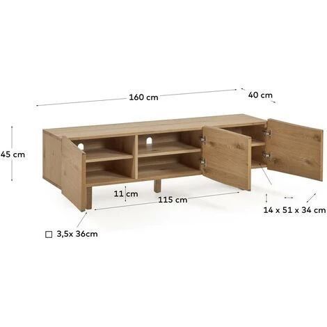 Kave Home - Meuble TV Rasha 3 Portes Placage De Chêne Finition Naturelle 160 X 45 Cm - Naturel 6 Kave Home - Meuble TV Rasha 3 Portes Placage De Chêne Finition Naturelle 160 X 45 Cm - Naturel – Image 4