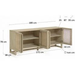 Kave Home - Buffet Rexit 4 Portes Bois Massif Et Contreplaqué De Mindi Avec Rotin 180 X 78 Cm - Naturel 9 Kave Home - Buffet Rexit 4 Portes Bois Massif Et Contreplaqué De Mindi Avec Rotin 180 X 78 Cm - Naturel -KAVE HOME Soldes 2022 59217375 4