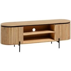 Kave Home - Meuble TV Licia 2 Portes En Bois De Manguier Massif Et Métal Noir 160 X 56 Cm - Naturel