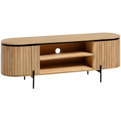 Kave Home - Meuble TV Licia 2 Portes En Bois De Manguier Massif Et Métal Noir 160 X 56 Cm - Naturel 3 Kave Home - Meuble TV Licia 2 Portes En Bois De Manguier Massif Et Métal Noir 160 X 56 Cm - Naturel