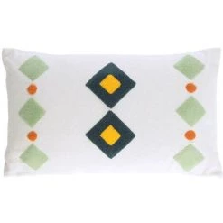Kave Home - Housse De Coussin Itri 100 % Coton Blanc Et Losanges Multicolores 30 X 50 Cm - Blanc