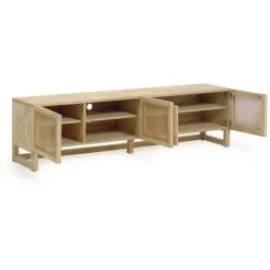 Kave Home - Meuble TV Rexit 3 Portes En Bois Massif Et Placage De Mindy Et Rotin 180 X 50 Cm - Naturel -KAVE HOME Soldes 2022 59217403 2