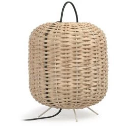 Kave Home - Petite Lampe à Poser Lumisa En Rotin Finition Naturelle Et Corde Verte