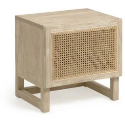 Kave Home - Table De Chevet Rexit Bois Massif Et Contreplaqué De Mindy Avec Rotin 50 X 48 Cm - Naturel