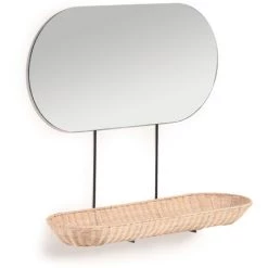 Kave Home - Grand Miroir Mural Ebian Avec étagère En Rotin Finition Naturelle 80 X 29 Cm - Naturel