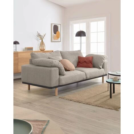 Kave Home - Canapé Noa 3 Places Avec Coussins Beige Avec Pieds Finition Naturelle 230 Cm - Beige 6 Kave Home - Canapé Noa 3 Places Avec Coussins Beige Avec Pieds Finition Naturelle 230 Cm - Beige – Image 4