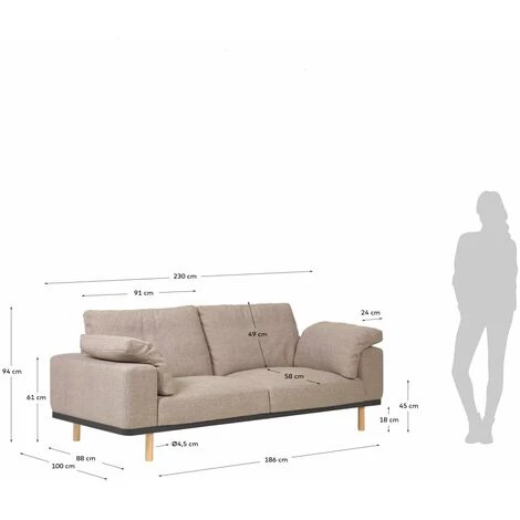 Kave Home - Canapé Noa 3 Places Avec Coussins Beige Avec Pieds Finition Naturelle 230 Cm - Beige 7 Kave Home - Canapé Noa 3 Places Avec Coussins Beige Avec Pieds Finition Naturelle 230 Cm - Beige – Image 5