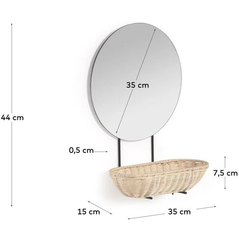 Kave Home - Petit Miroir Mural Ebian Avec étagère En Rotin Finition Naturelle 35 X 16 Cm - Naturel 6 Kave Home - Petit Miroir Mural Ebian Avec étagère En Rotin Finition Naturelle 35 X 16 Cm - Naturel – Image 4