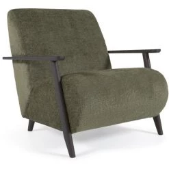 Kave Home - Fauteuil Meghan En Chenille Verte Et Bois Finition Wengé - Vert