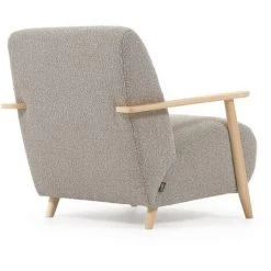 Kave Home - Fauteuil Meghan Bouclette Gris Clair Et Pieds En Bois Massif Frêne Finition Naturelle - Gris -KAVE HOME Soldes 2022 64090097 3
